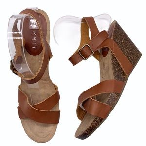 Esprit Helena Brown Leather Strap Wedges